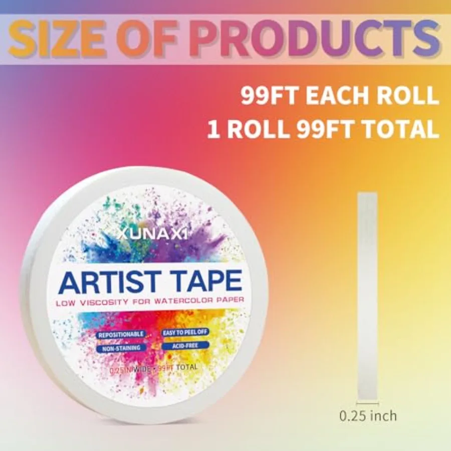 1 Pack Art Tape, Artist Tape for Watercolor Paper Low Tack White Painters Tape for Drafting Art Painting Canvas Framing Acid Fr