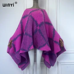 WINYI winter print knitt dress fashion cape Holiday dress Elegant party winter ponchos for women loose cloak boho women clothing