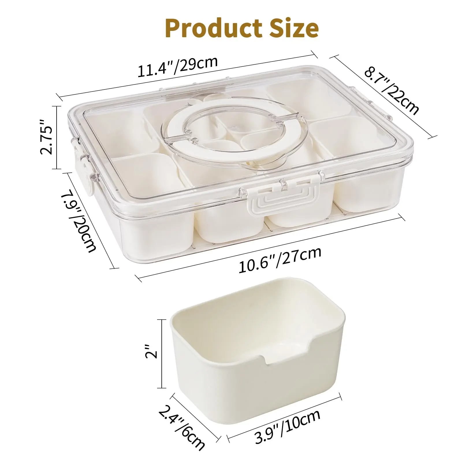 Snackle Box Container Lid With 8 Compartment Portable Divided Serving Tray with Lid for Sweets Vegetables Biscuits Nuts