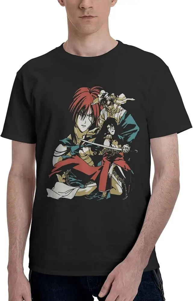 Anime T Shirts Rurouni Kenshin Boy's Summer Cotton Tee Crew Neck Short Sleeve T-Shirt Black