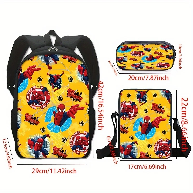 Marvel Spider Man SR Anime Cartoon Trousse à crayons, petit sac à bandoulière, 16 ", ensemble de 3 pièces