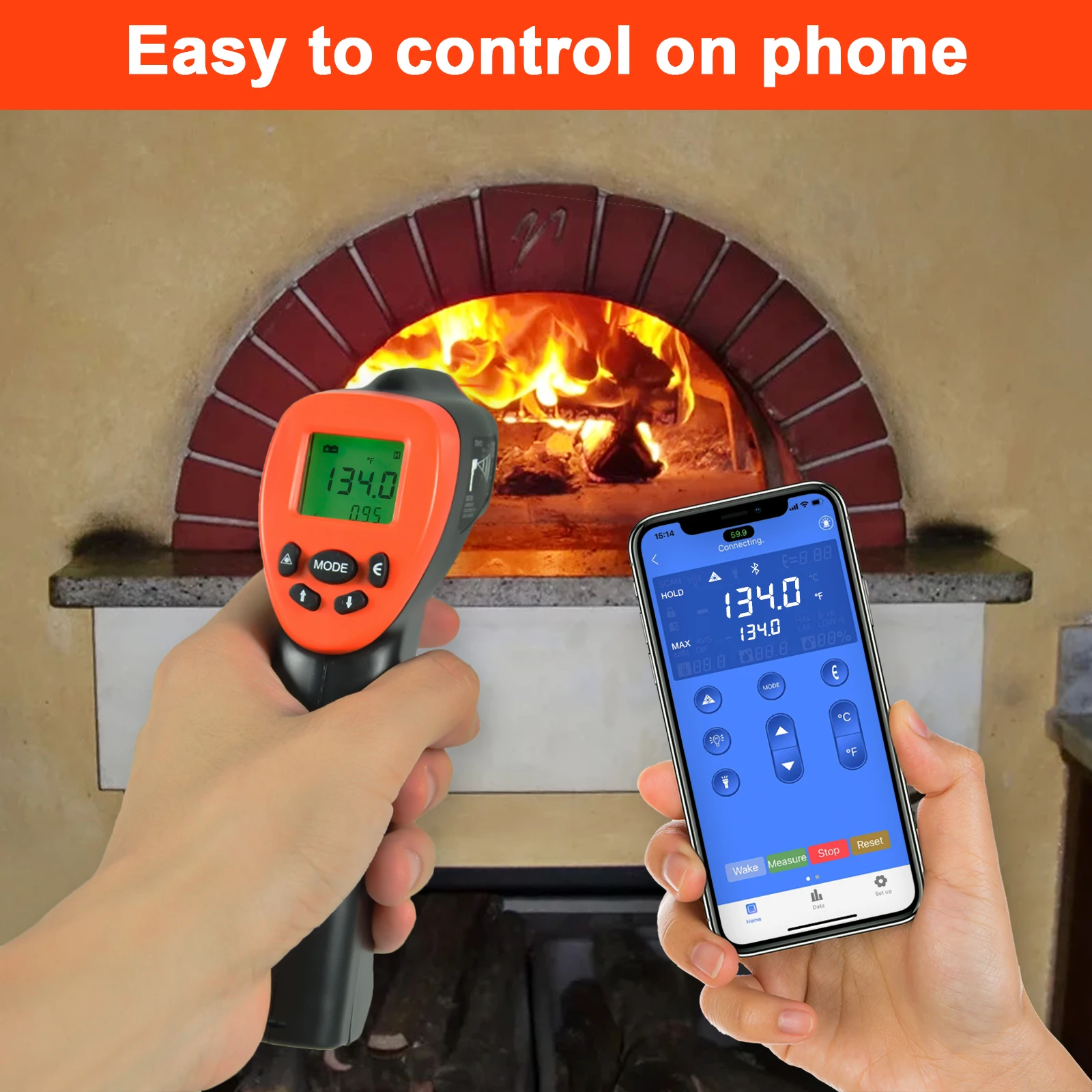 BTMETER BT-980D-APP LCD Bluetooth Handheld Infrared Thermometer Non-Contact Ice&Oil Digital Temperature Range for-58℉ to 1022℉