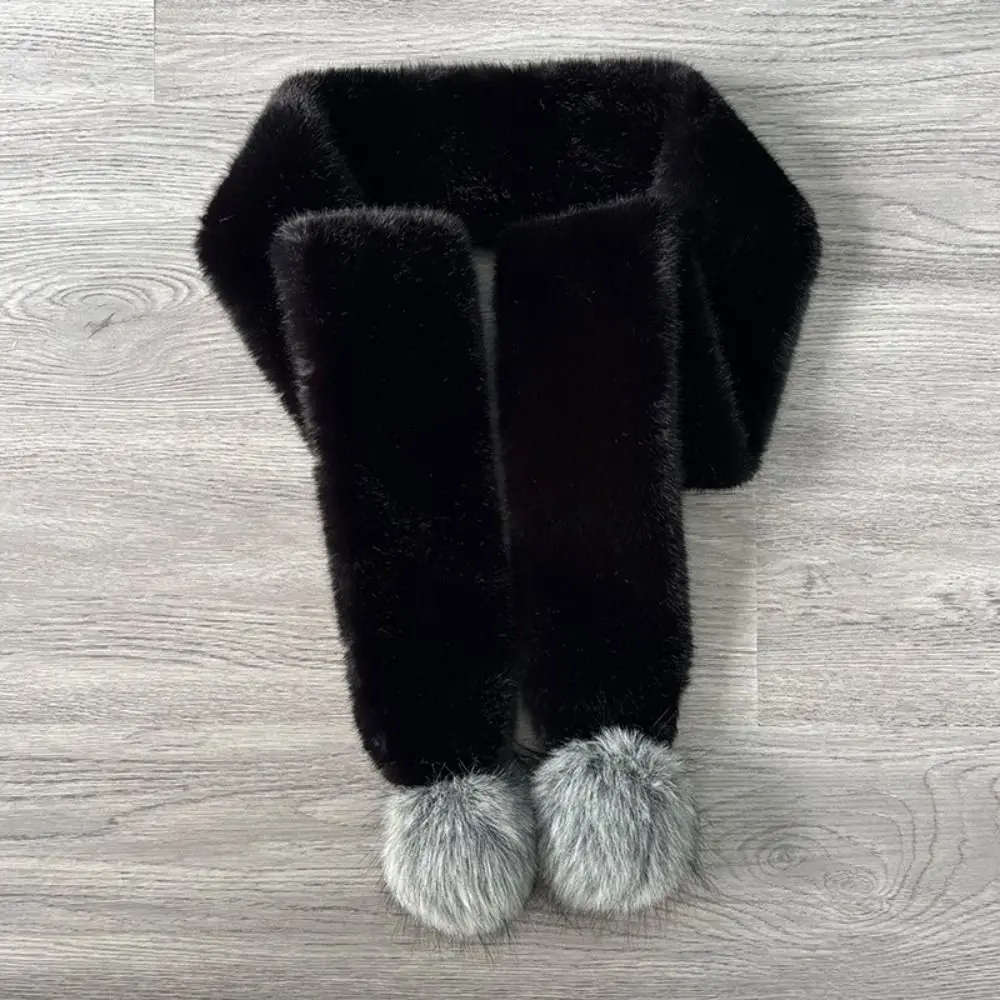 New Faux Fur Faux Fur Scarf Soft Pom Pom Trim Pom Pom Scarf Multicolor Long Wrap Neck Warmer Daily Wear