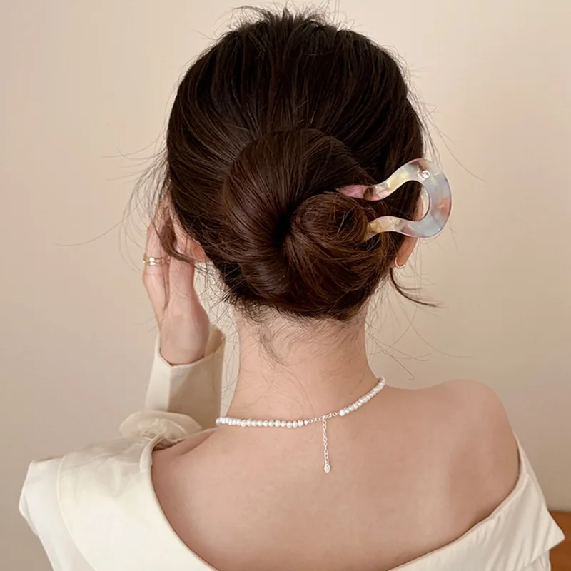 مشبك شعر بسيط مموج على شكل حرف U للنساء، دبوس شعر أنيق على شكل رأس كرات اللحم، دبوس شعر أنيق للفتيات