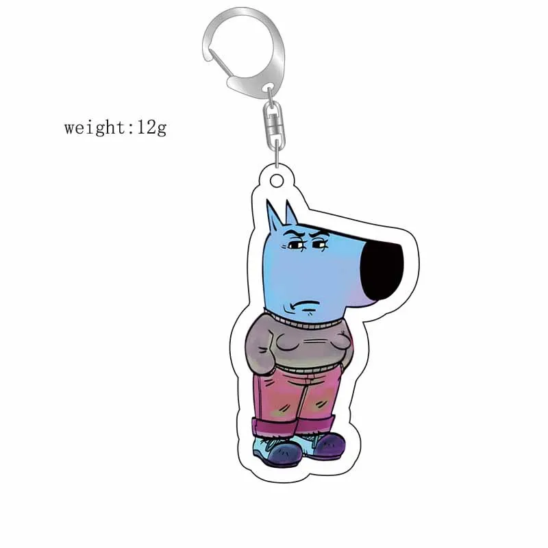 Cartoon Just A Chill Guy Meme Cute Dog Head Acrylic Keychain Bag Accessories Holder Men Women Arcane Christmas Gift