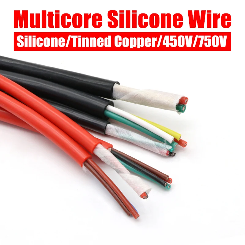 Multicore Heat Resistant Soft Silicone Wire Square 0.3mm ~ 6mm 2 3 4 6 Cores Tinned Copper Silicone Electrico Power Wire