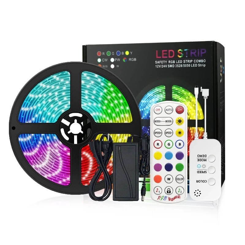 

Waterproof LED Light Strip 5050RGB Music Light Strip 15M 450 Light Intelligent Bluetooth 24 Key Colorful Light EU Plug