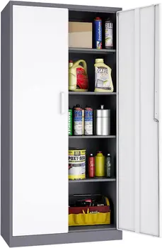 Image Metal Garage Storage Cabinet, 71-inch Tall Cabinet with Adjustable Shelves & Locking Doors, Tool Cabinets for Garage,Office,Home