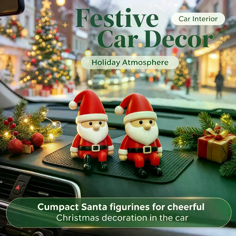 2Pcs Sitting Santa Gnome Figurines, 3D Printed Christmas Tabletop Ornaments For Shelf, Desk, Car Interior Holiday Decoration