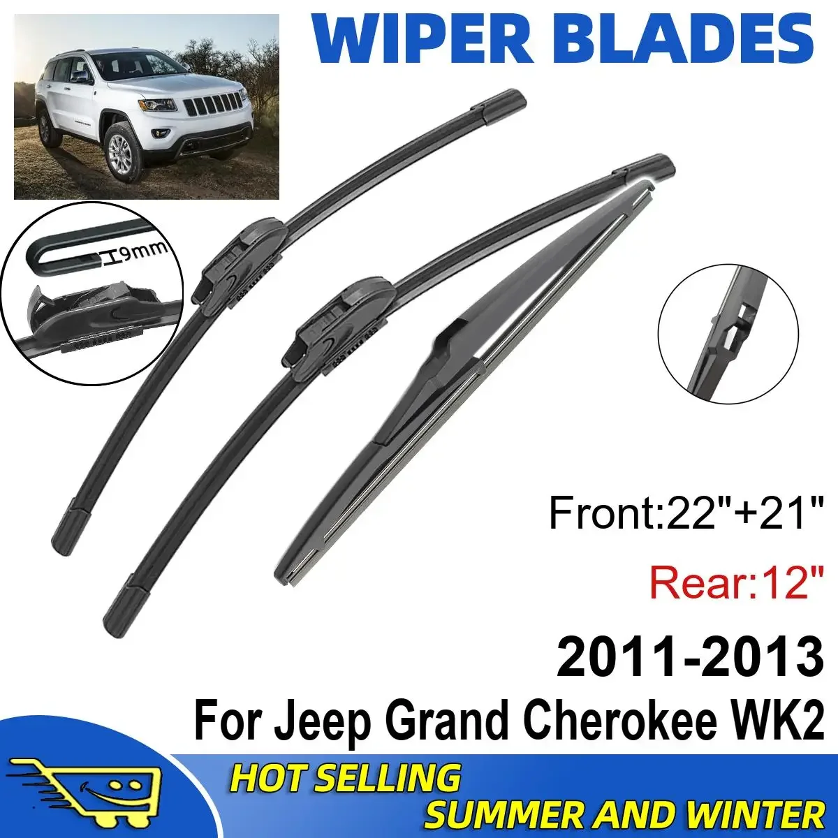 

3PCS For Jeep Grand Cherokee WK2 2011-2013 22" + 21"+ 12" Front Rear Wiper Blades Windshield Windscreen Window Accessories