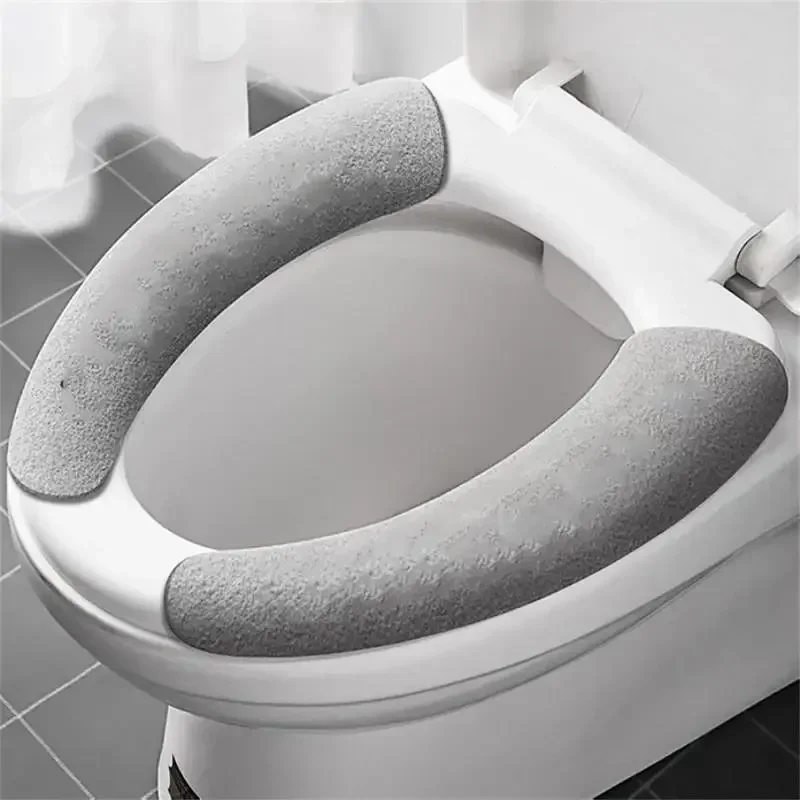 2Pc/set Reusable Warm Flannel Toilet Sticker Toilet Seat Covers Washable Toilet Seat Filling Bathroom Mat Seat Cover Universal