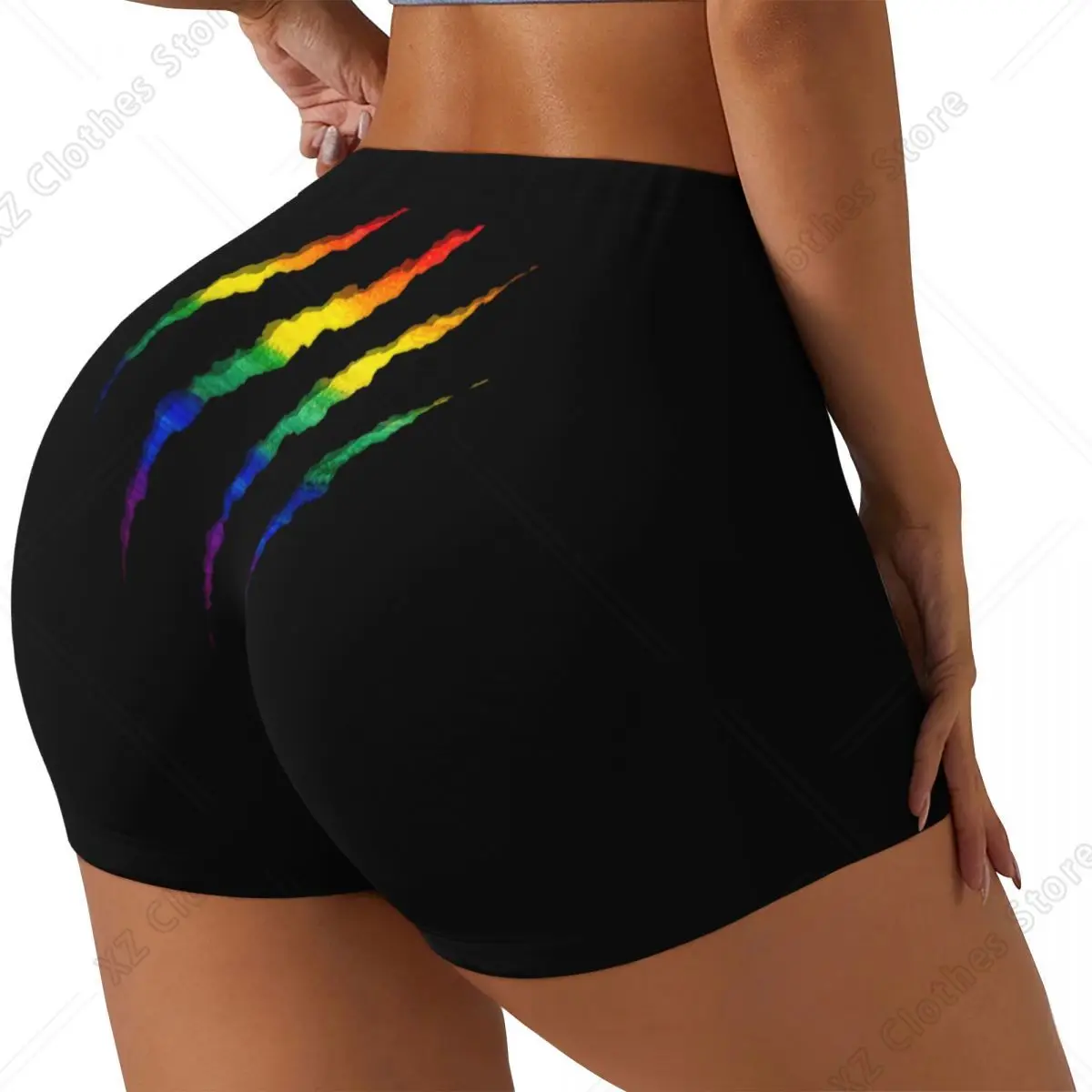 Custom Women's LGBT Ripped And Shredded Workout Yoga Shorts GLBT Gay Lesbian Pride Gym Athletic Volleyball Biker Shorts
