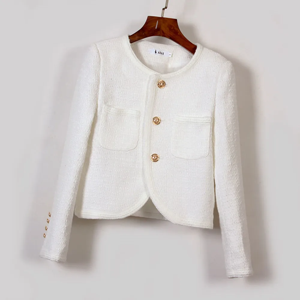 

Элегантное шикарное короткое пальто, осенние куртки, корейская мода, верхняя одежда с длинными рукавами и круглым вырезом, кардиган, одежда