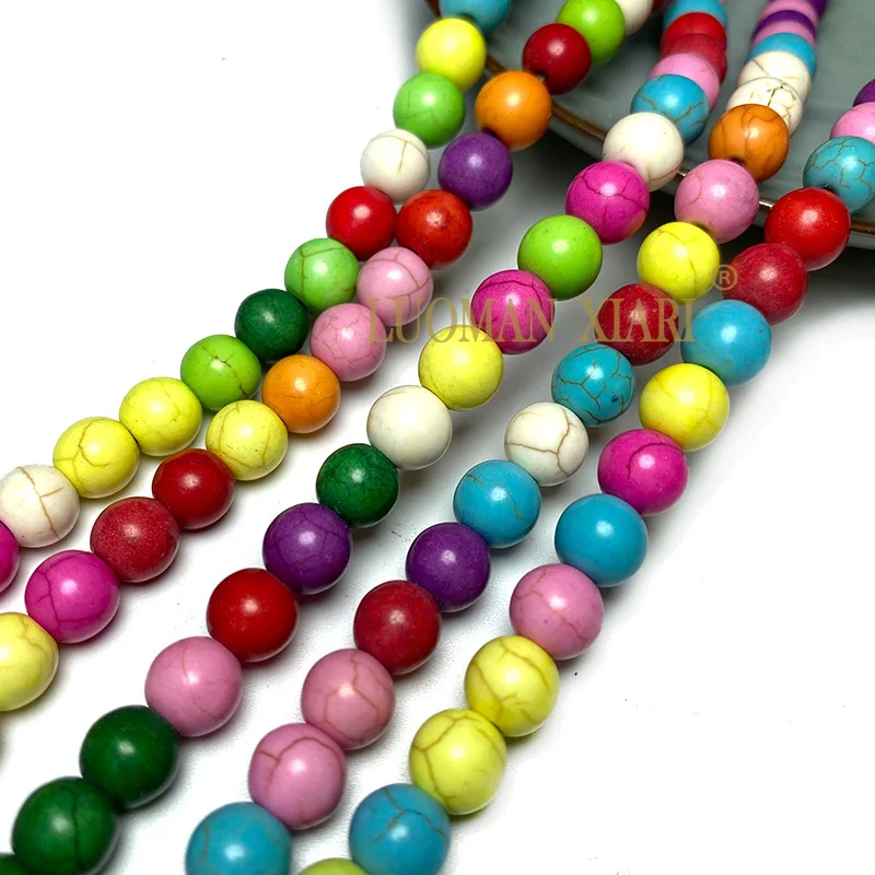 Natural Stone Beads Colorful Turquoise Round Howlite Spacer Beads for Jewelry Making DIY Bracelet Handmade Materials 4 6 8 10MM