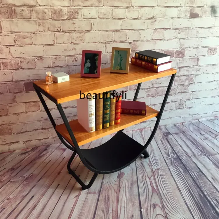 

Iron Vintage Shelf Floor Storage Bookshelf Multi-Layer Flower Stand Living Room Solid Wood Display Stand