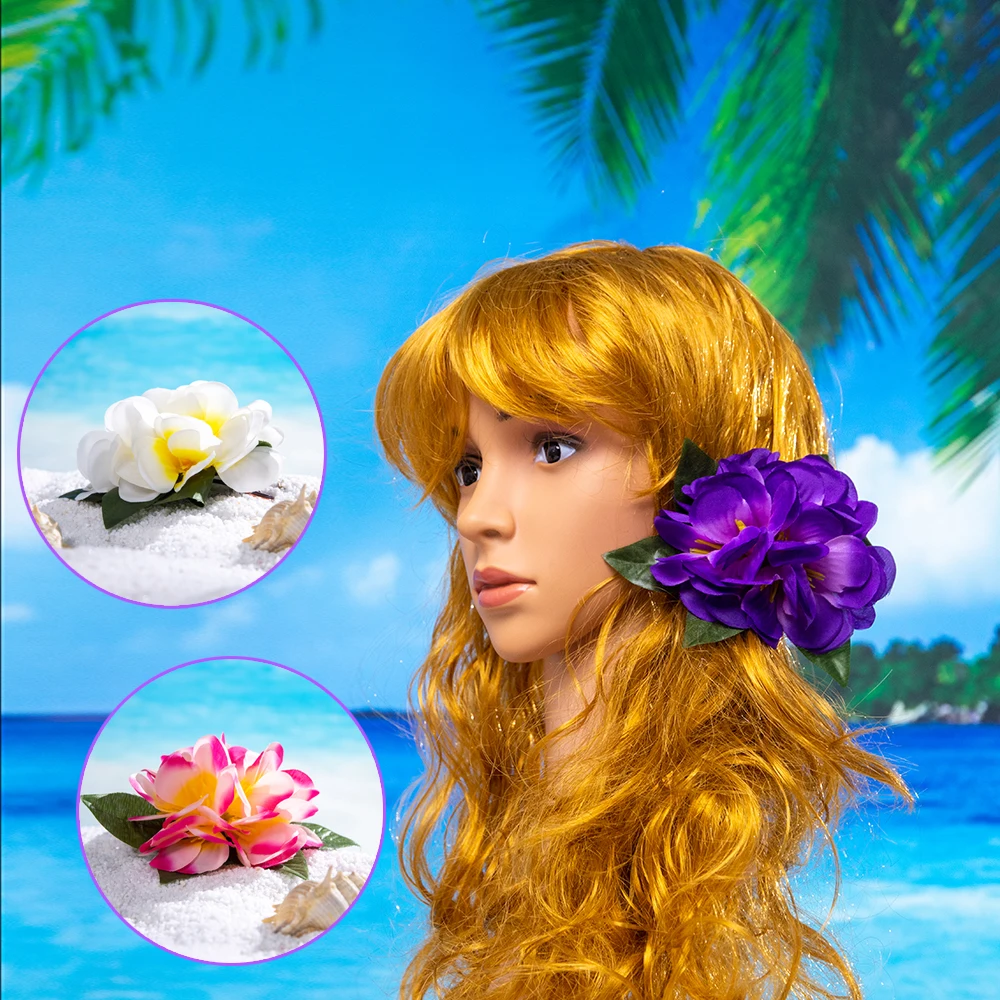 

Free Shipping 50pcs/Lot KN-hc040 Artificial Silk Plumeria Hair Clip Hawaii Tropical Flower Accessories Pretty Lady Hairpin