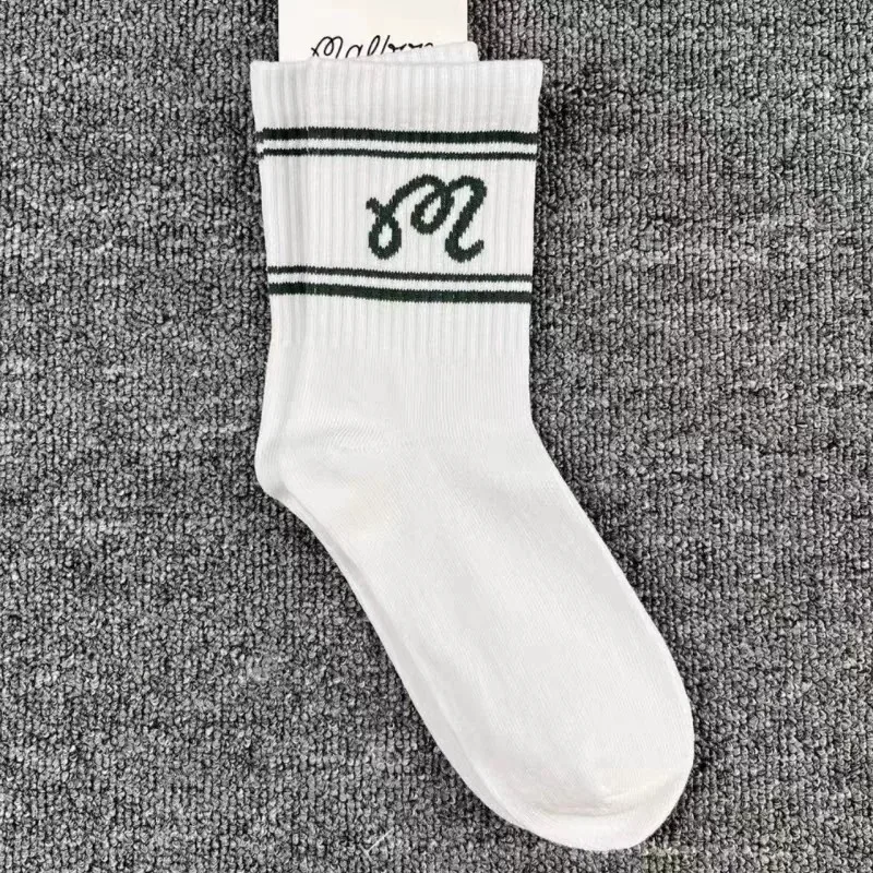 malbon Korean Style Golf Crew Socks Men Women Cotton Calf Sports Socks Breathable Sweat Absorbing Casual Athletic Fitness Socks