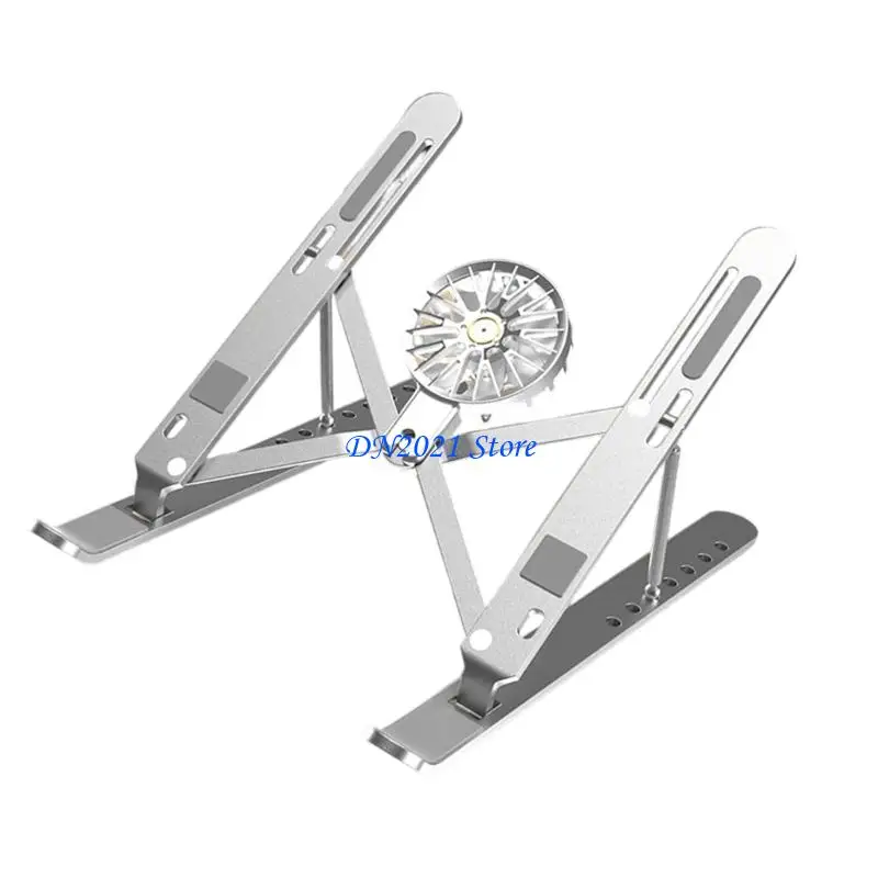F3KE 7 Adjustable Height Aluminum Laptop Stand With Quiet Cooling Fan Foldable Computer Holder For Office And Travel