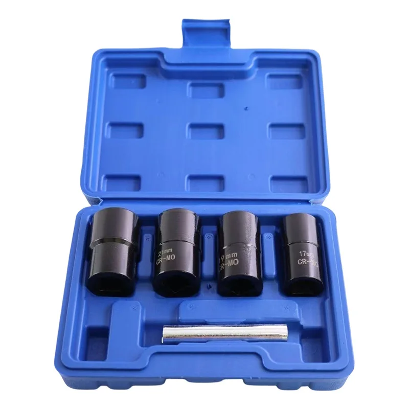 5Pcs Reverse Thread Nut Remover Anti‑Slip Socket Tool For Rusted Stripped Wheel Lock Nut Extractor Kit