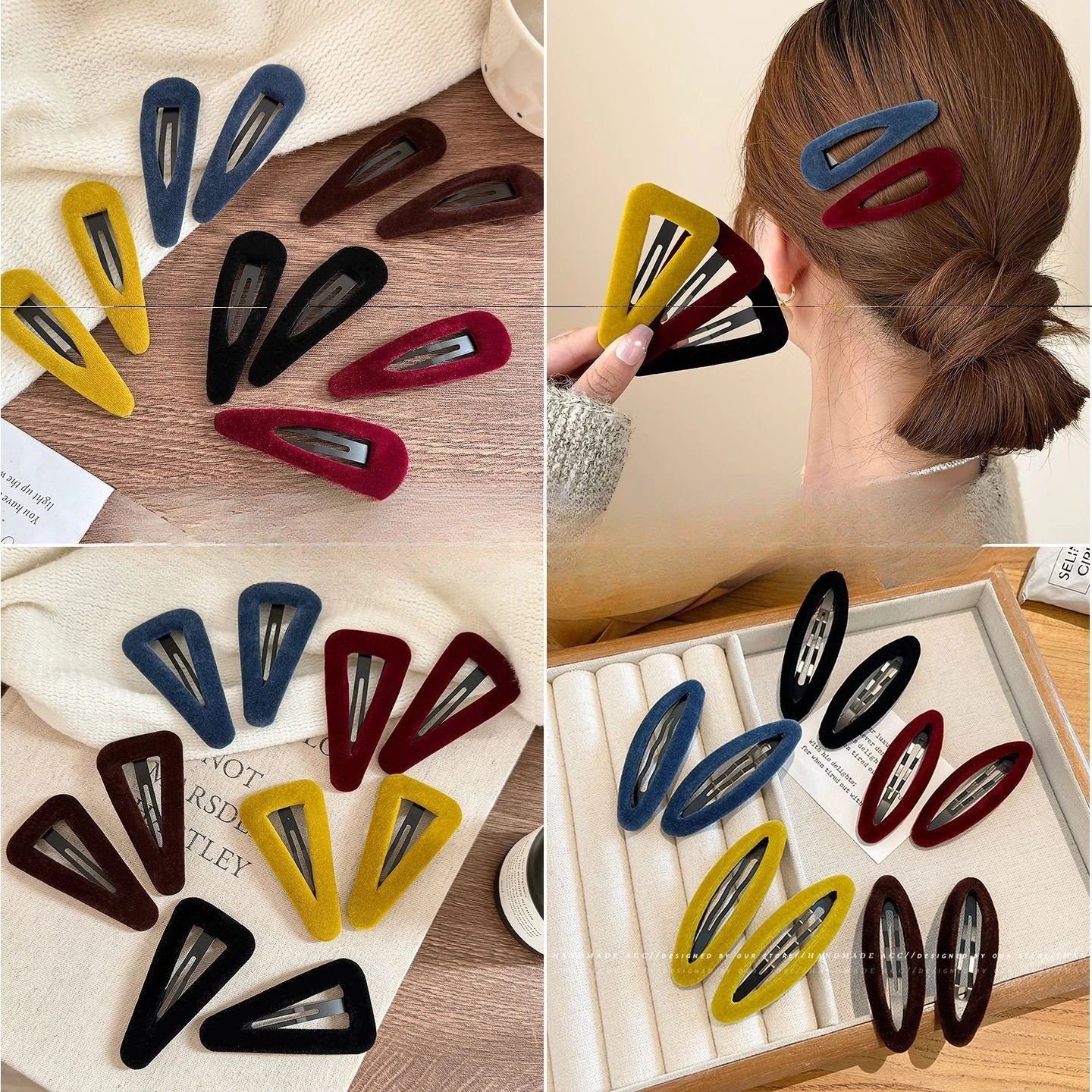 

Korean Colorful Water Droplet Velvet Hair Clip Women Broken Hair Side Clip Simple Forehead Bangs Edge BB Hairpin Accessories New