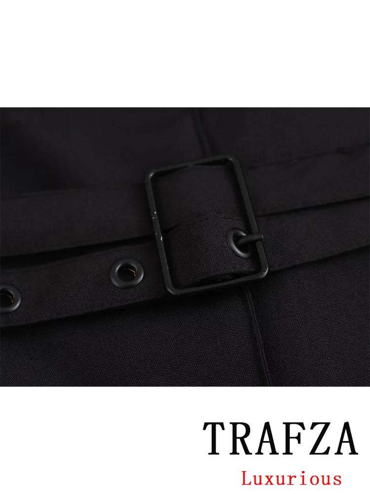 TRAFZA Vintage Casual Chic Women Dress Sashes Long Sleeve Single Breasted Straight Mini Dress Fashion 2024 Autumn Blazer Dress