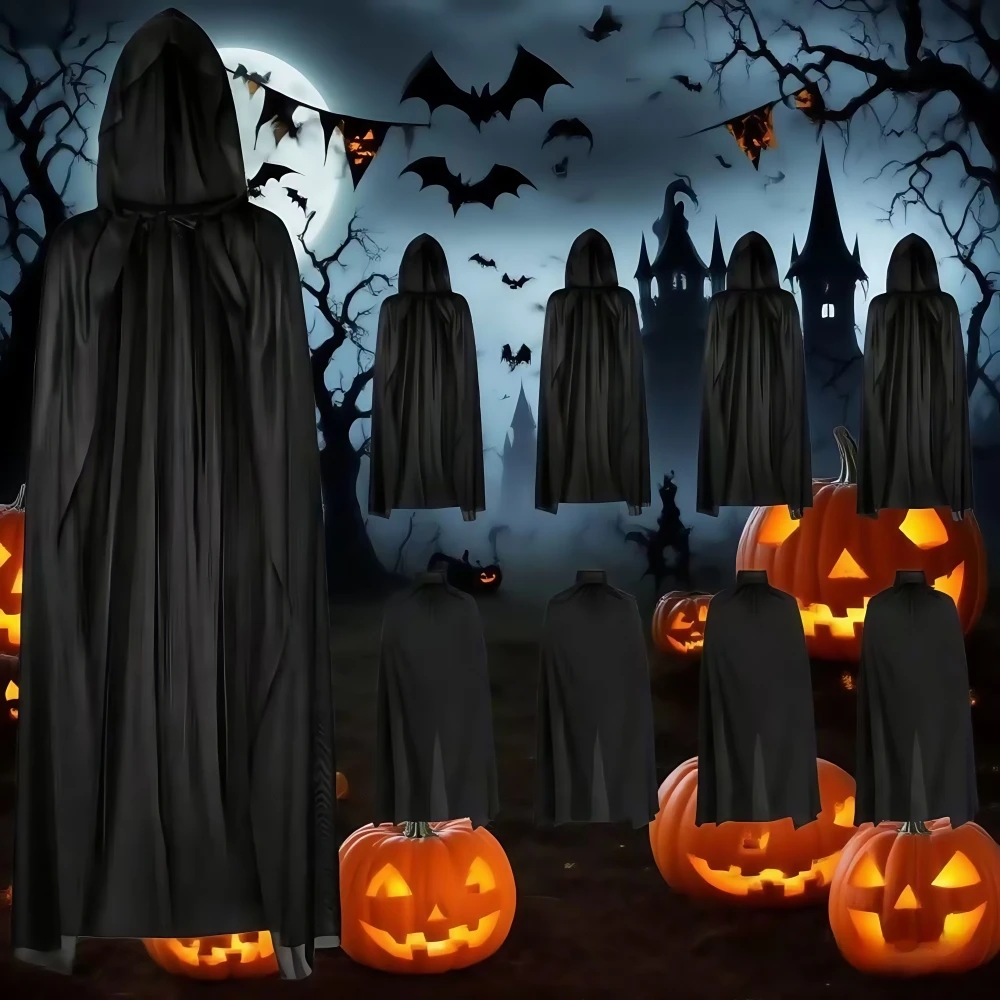 Capa de pirata negra pura de 80-140cm, 1 Uds., para Halloween, Festival de fantasmas, broma, Bar, capa de fiesta, accesorios de ropa de maquillaje para niños y adultos