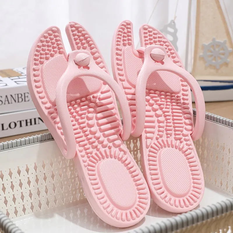 

Women Folding Massage Slippers Summer Couple's Portable Trip Travel Slippers Home House Bathroom Slides Beach Non-slip Shoes