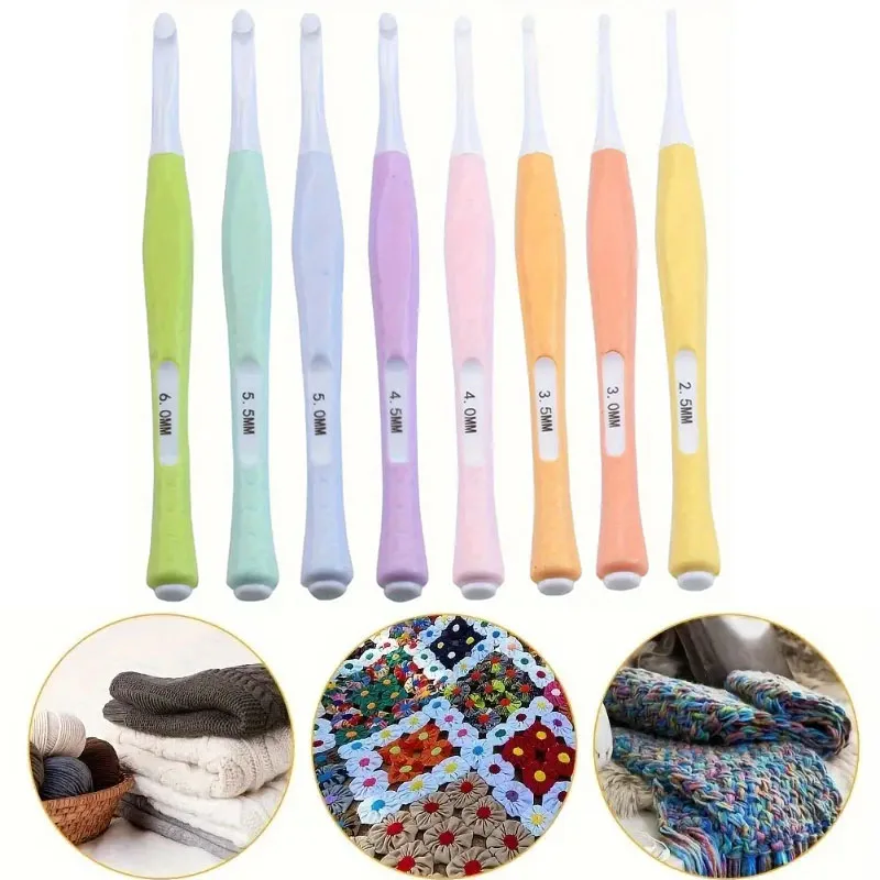 

8pcs Colorful Soft Handle ABS Crochet Hooks Set For DIY Knitting Scarves Craft Beginner Friendly Knitting & Crochet Accessories