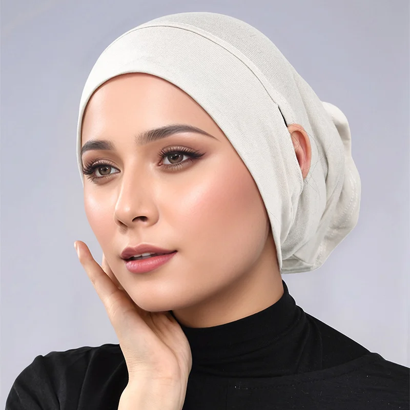 New Design Leaking Ears Caps Women Inner Hijab Muslim Turban Soft Premium Jersey Hijab Open Caps Solid Color Base Tube Caps