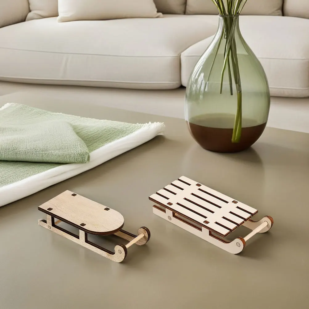 

15Pcs Miniature Wooden Sleighs Christmas Tabletop Ornaments Rustic Wood Sleds DIY Holiday Decorations Hanging Decor