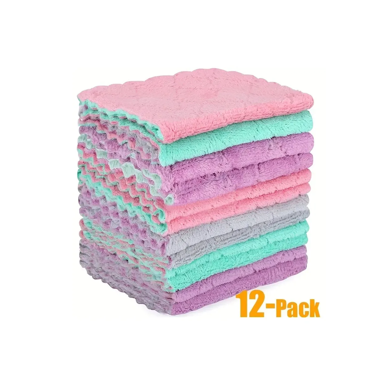 12/1pcs Double-layer Microfiber Towel Super Absorbent Coral Fleece Cleaning Cloths Kitchen Non-stick Oil Dishcloths Scouring Rag