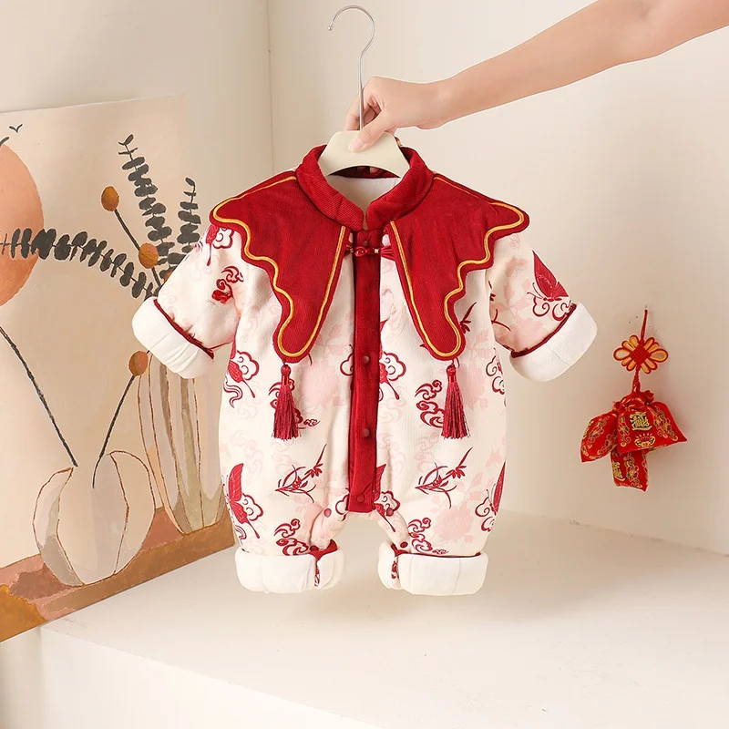 Tenue du nouvel an pour bébé, combinaison d'hiver en coton doublé de Fce, vêtements pour nouveau-né, chaud et neutre, T-irt Long Sve