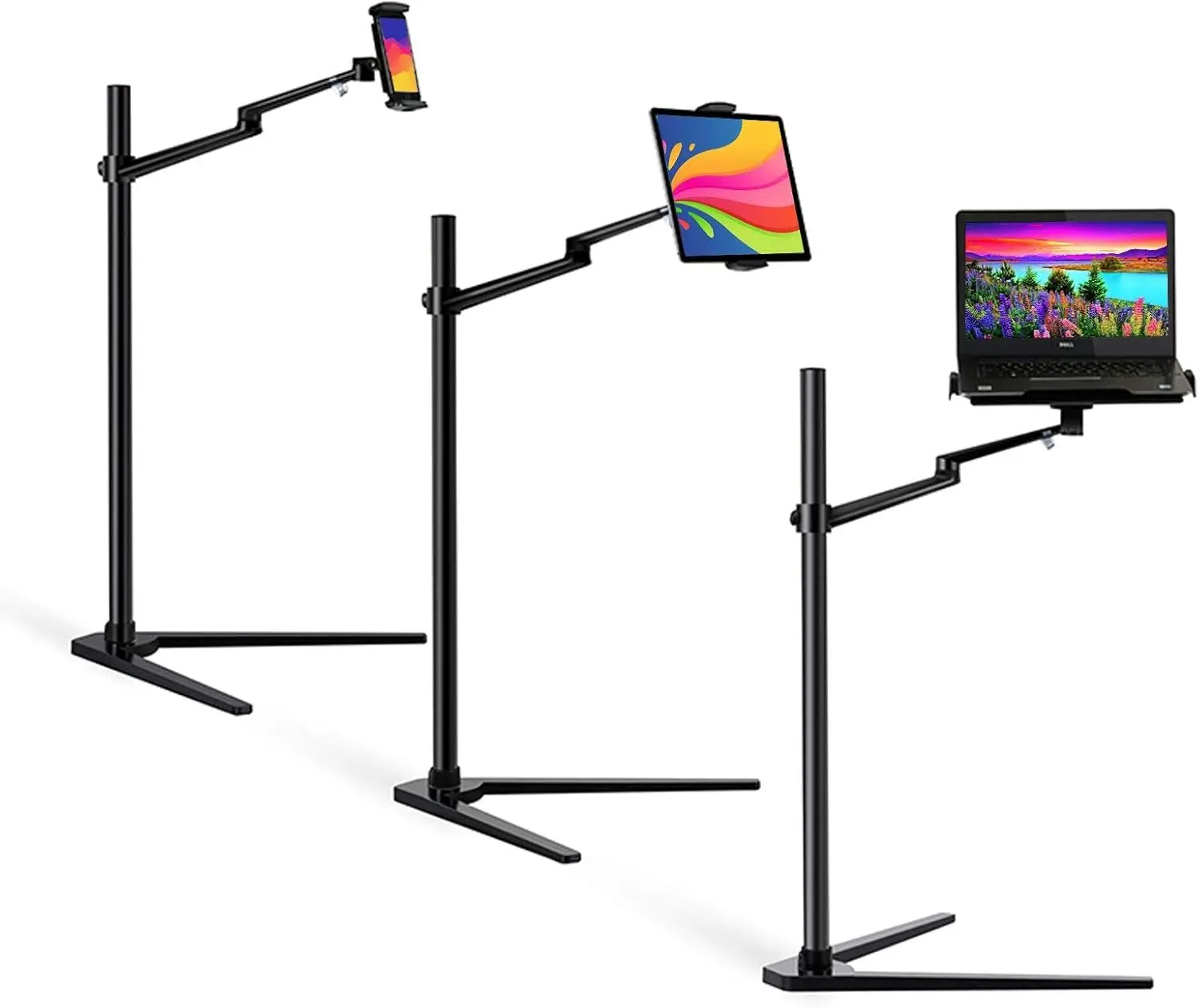 3-in-1 Adjustable Laptop Tablet Stand with 360 Rotation for Bed and Floor Use