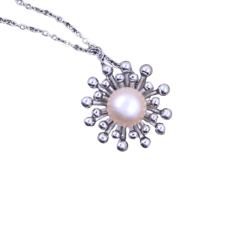 Natural 10.5mm Pink Pearl Flower Pendant Necklace Elegant Jewelry Accessory