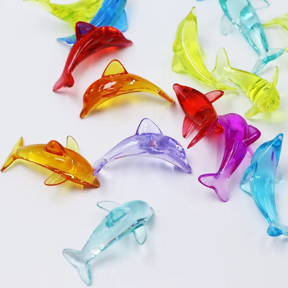 Camal 10PCS 40x29mm Mixed Color Acrylic Dolphins Pendants Hanging Ornament Children Kids Amusement Park Toy Home Party Decor Gif