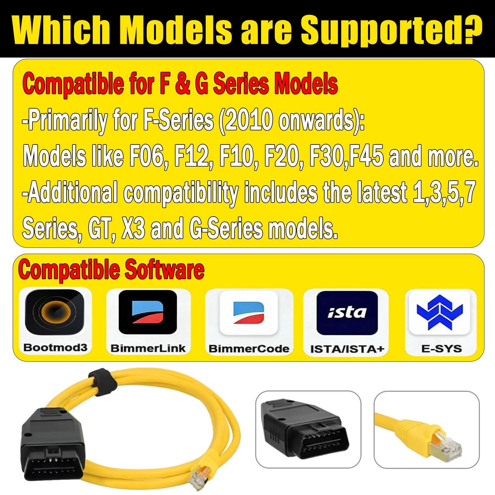 ENET Cable For F/G Series Hidden Coding ECU Programming Ethernet RJ45 Connector For Bimmerlink/Bimmercode/Bootmod3/E-SYS/ISTA+
