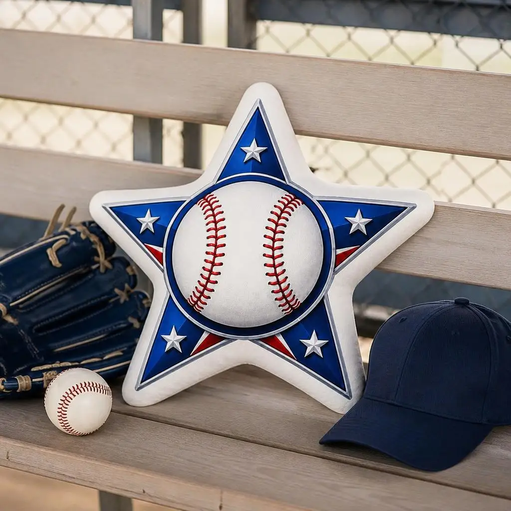 Baseball Star Badge Sport Emblem Plush Pillow Cushion Irregular Stuffed Throw Pillow Home Decor Gift Sofa Bed