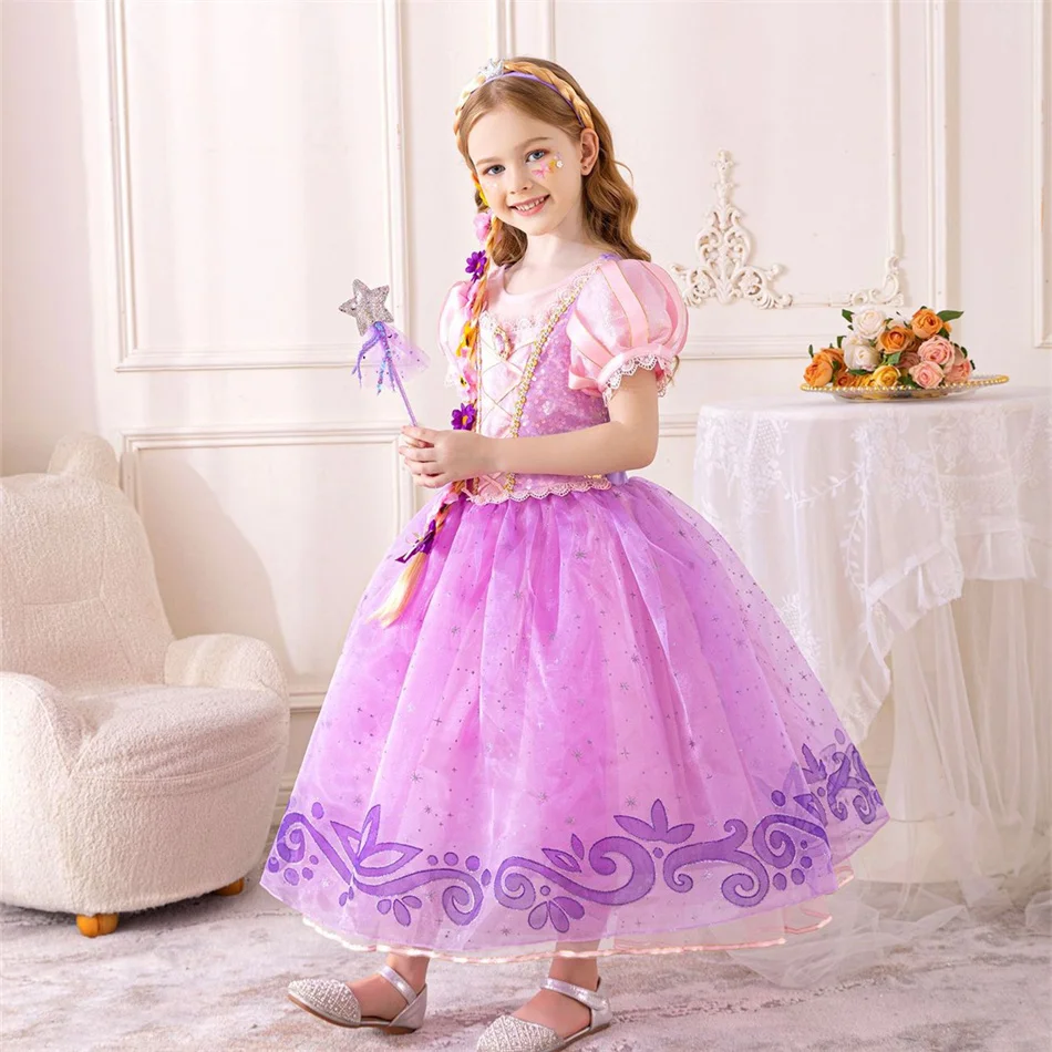 Mädchen Rapunzel Cosplay Prinzessinnen-Kostüm Kinder Tangled Rollenspiel Bühnenauftritt Kleid Kinder Geburtstag Halloween Party Kleider – Detail 14