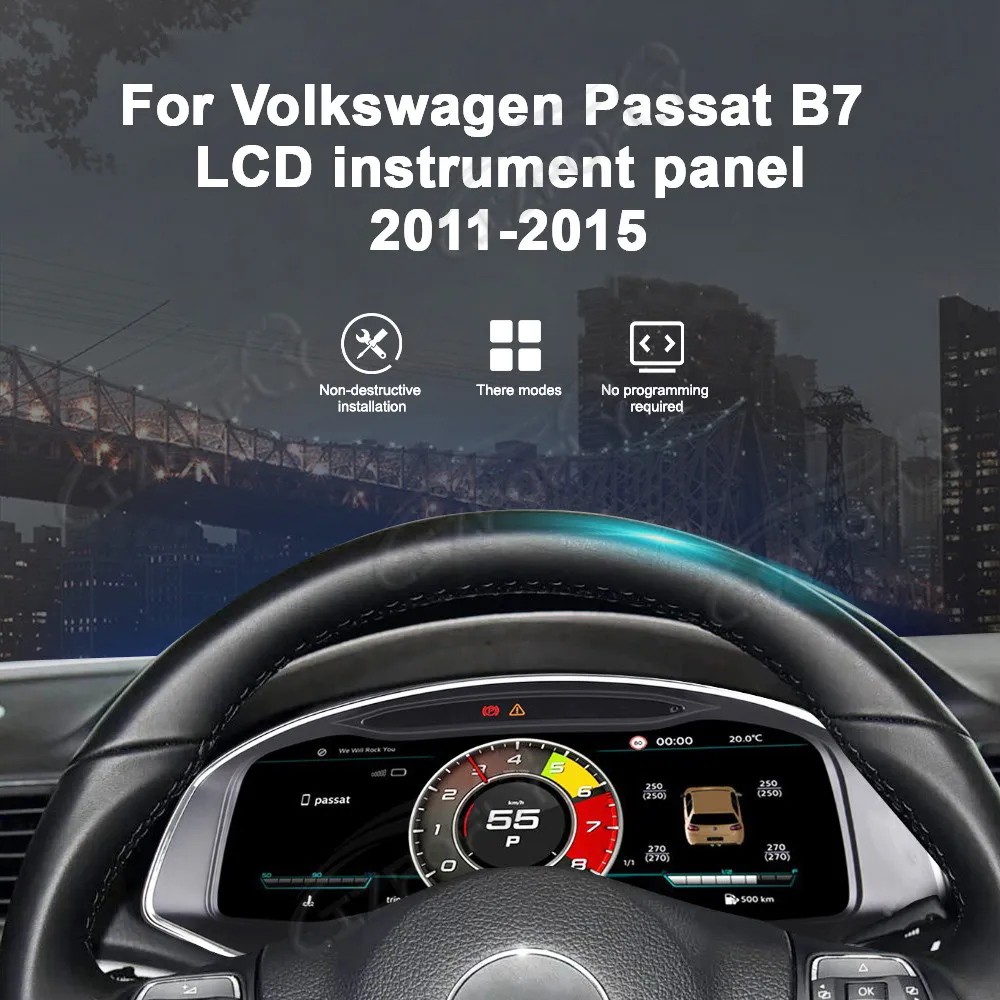 

Lizpofly 12.3" LCD Digital Instrument Cluster For Volkswagen Passat B7 2011–2015 Plug & Play Speedometer Dashboard Replacement