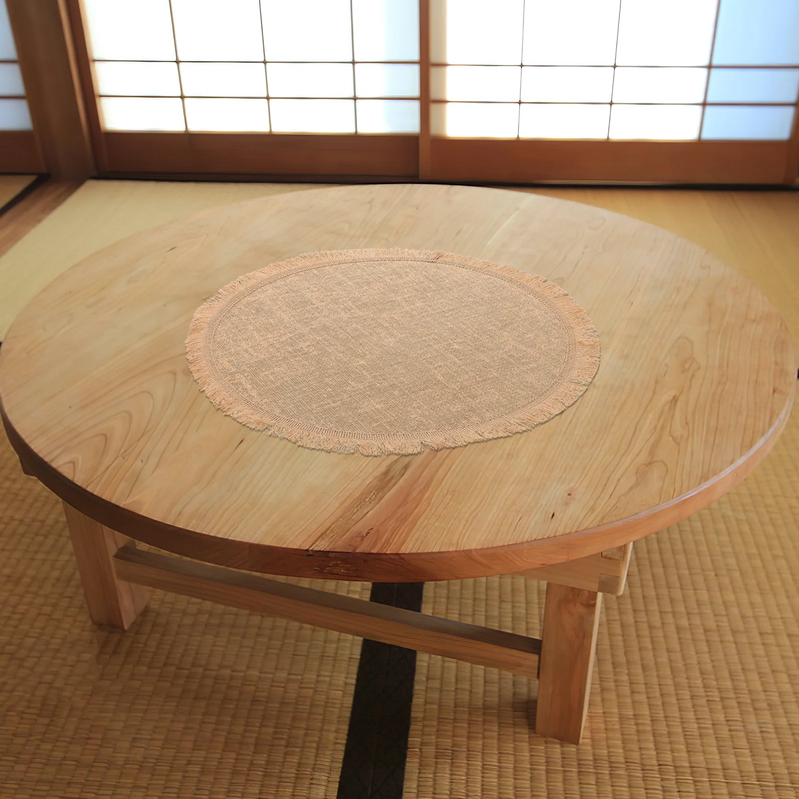 8 قطعة المفارش طاولة الطعام ريفي الجوت الجولة 37 سنتيمتر الدانتيل تقليم الخيش الجدول الحصير للمطبخ حفلة تان المفارش