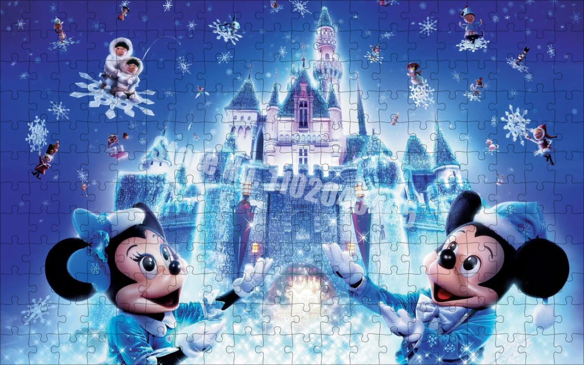 Disney Cartoon Winter Snowing Castle Wooden Puzzles 35/300/500/1000 Pieces Mickey Mouse Minnie Mouse Jigsaw Puzzles Kids Toys