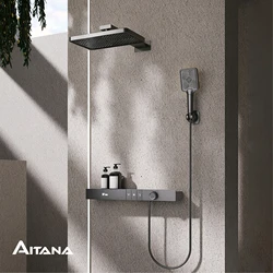 Luxury brass in wall shower system with wall mounted design, LED digital display for hot & cold water 3-function bathroom faucet