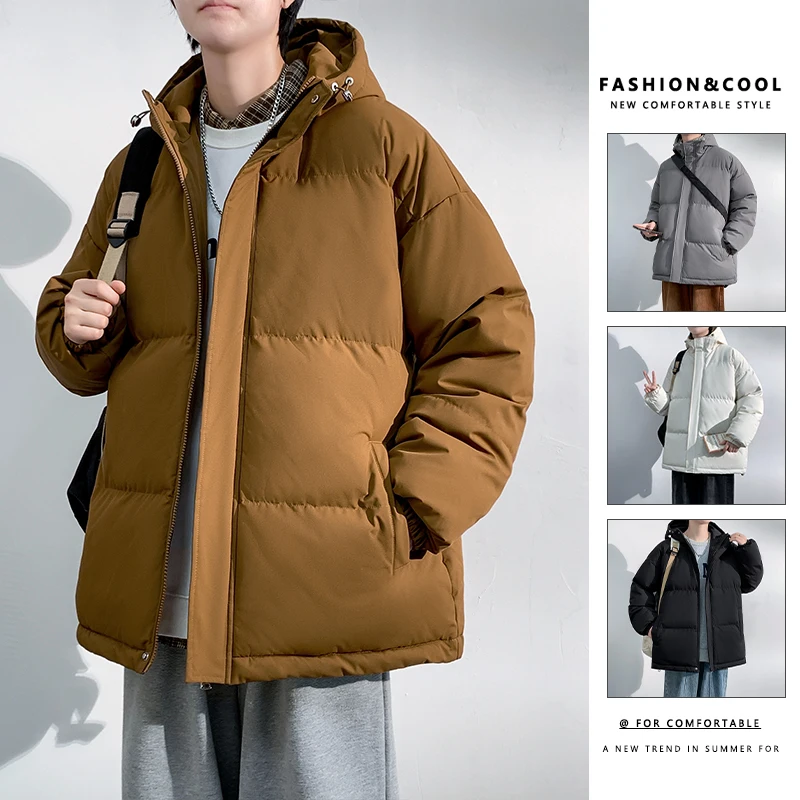 

Men's Casual Loose Hooded Bread Jacket for Autumn and Winter, Warm and Wind Resistant, Simple Coat Suitable for Daily Wear