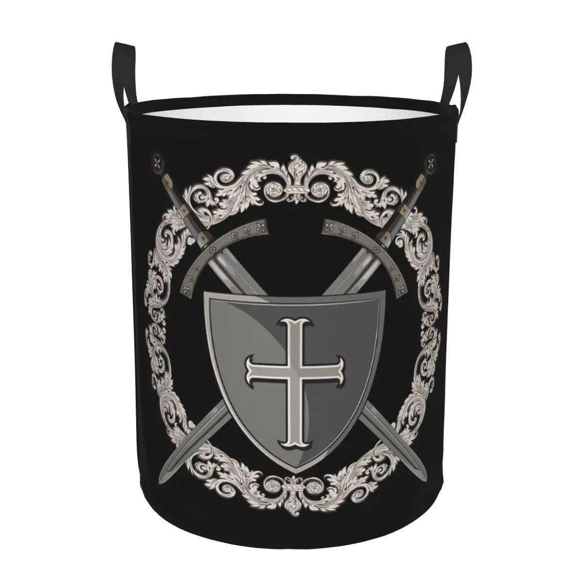 Knights Templar Cross Shield Symbol Medieval Sword Emblem Secret Order Dirty Laundry Baskets Cloth Toy Basket For Home Children