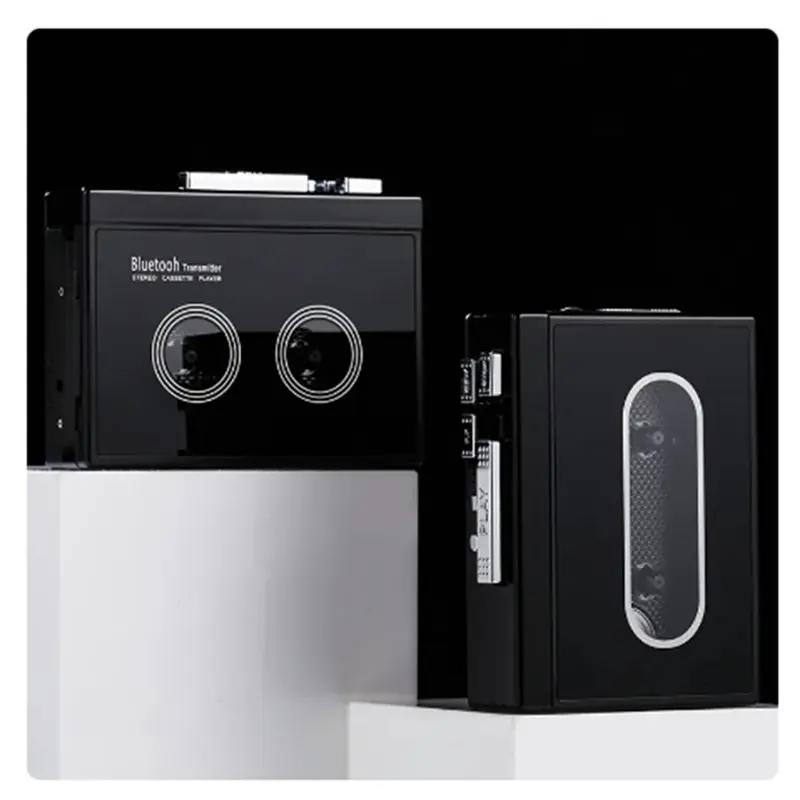 ハッピーディアン！ブラックレトロステレオカセットプレーヤー、カセットテープ音楽オーディオ、オートリバース、bluetooth搭載