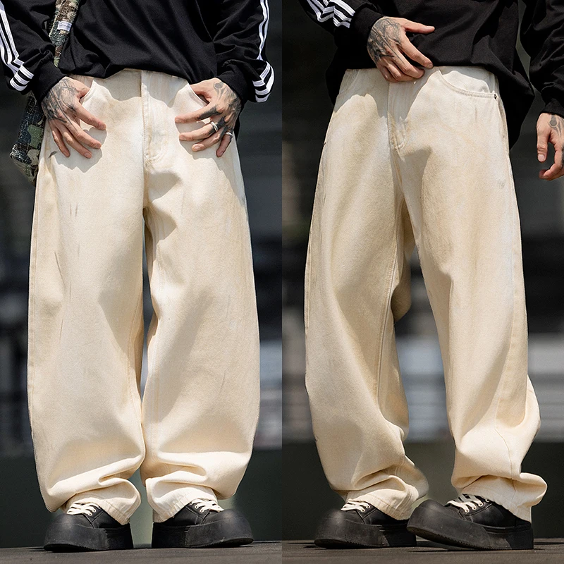 TB3683 Celana Jeans Kaki Lurus Longgar Gaya Amerika Gaya Baru Musim Gugur untuk Pria, Celana Kaki Lebar, Trendi