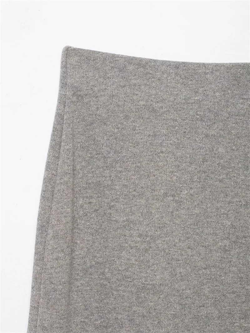 تنورة نسائية ميدي 2025 شتاء جديد رمادي غير متماثل ديكور ممزوج تنورة ميدي أنيقة وأنيقة