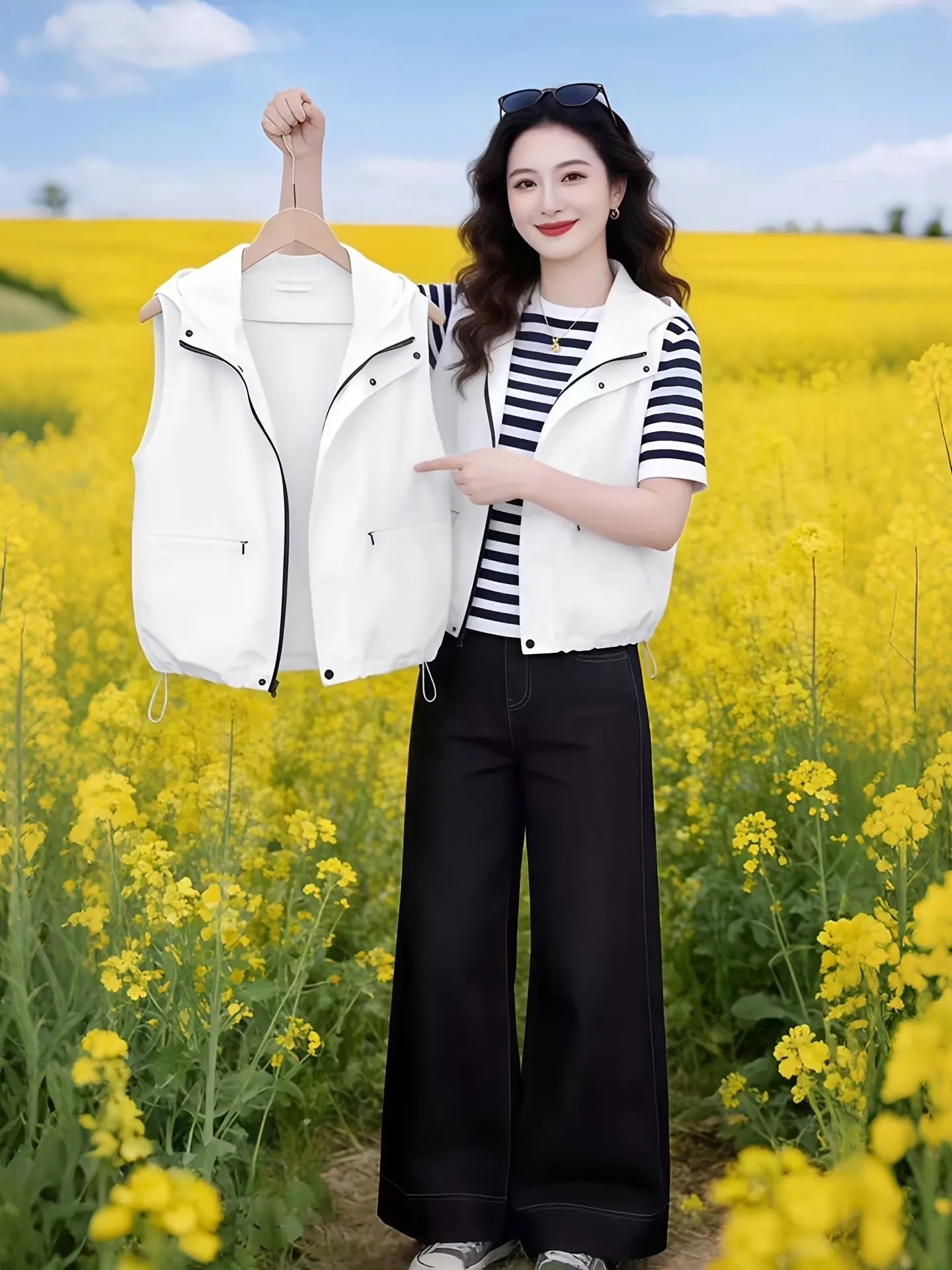 

Fashionable Pure Color Hoodie Vest Women's Sleeveless Zipper Style Breathable Outerwear Casual Summer Jacket for Young Girls