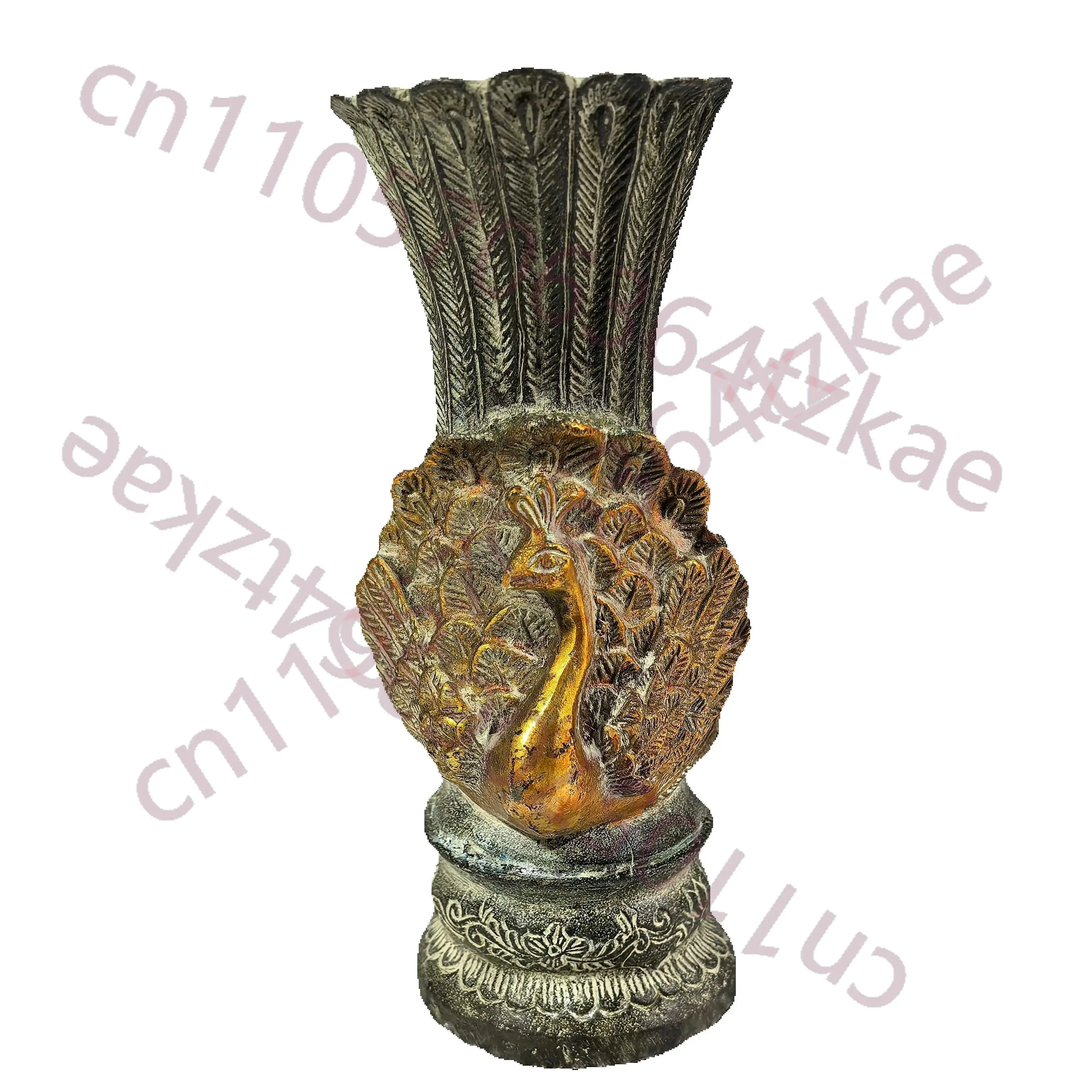

Chinese Folk Collection of Pure copper gilded peacock vase ornament for home living room