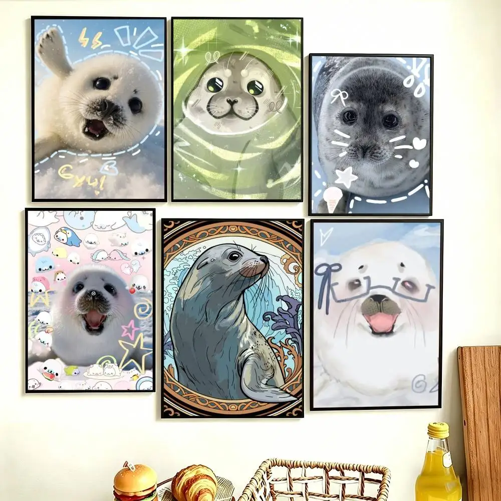

Cute Seal Sea Poster Perfect Space Sticker Self Adhesive for Office Home Theater Wall Art Decor Fancy Gift
